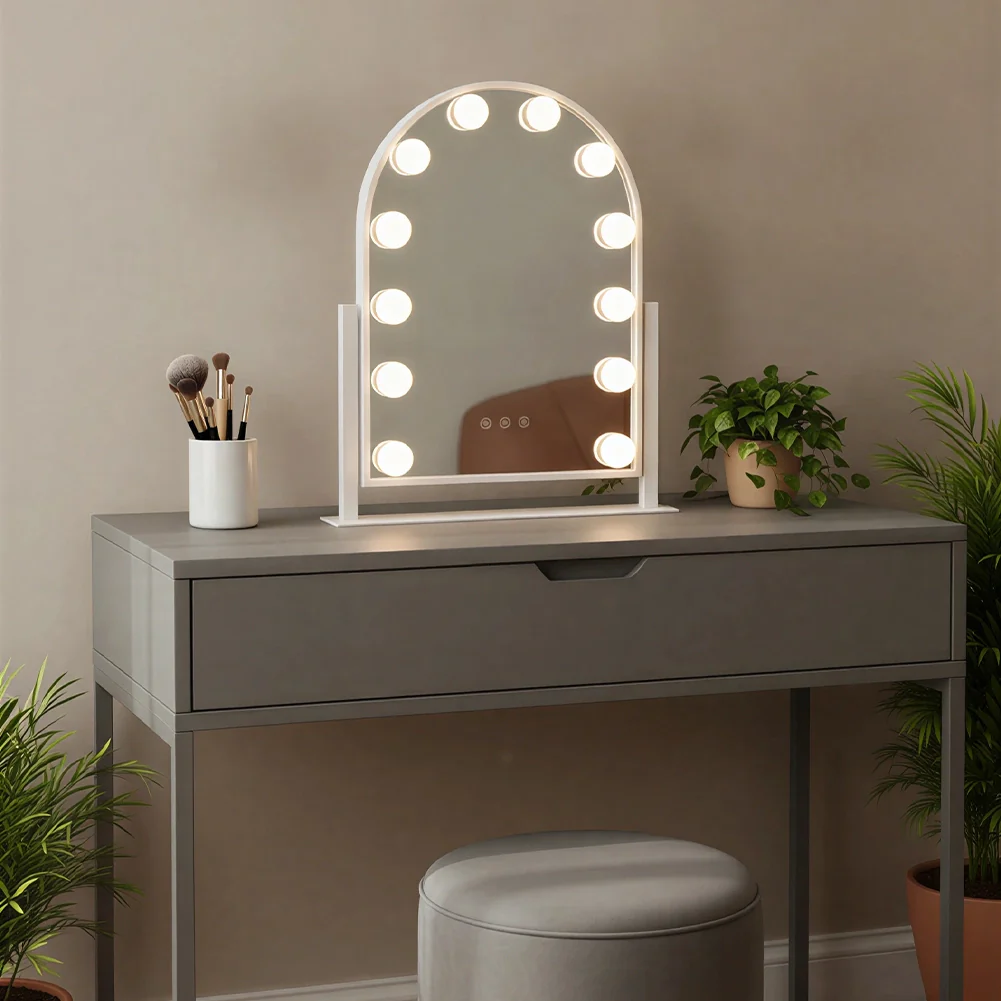 Specchio ad Arco da Tavolo Struttura in Alluminio e Led a Bulbi 3 Colori 30x40cm - Image 5
