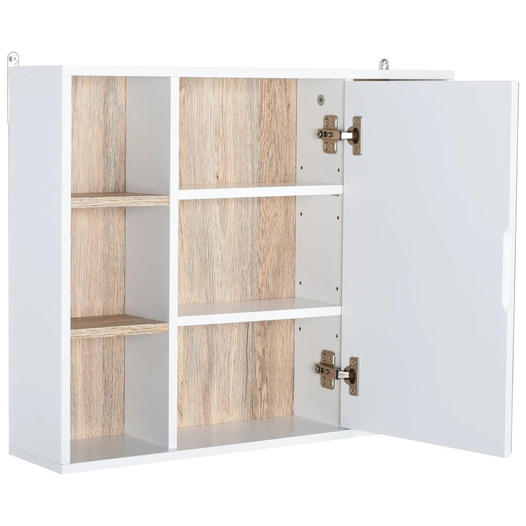 Specchio Armadietto da Bagno Pensile 60x14,5x49,4 cm in MDF e Truciolato Bianco e Legno Naturale