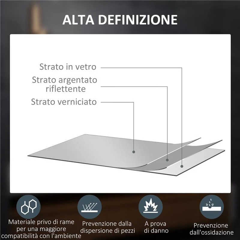 SPECCHIO BAGNO CON LUCI LED REGOLABILI INTERRUTTORI TOUCH E FUNZIONE ANTIAPPANNAMENTO 70X50 CM - Image 7