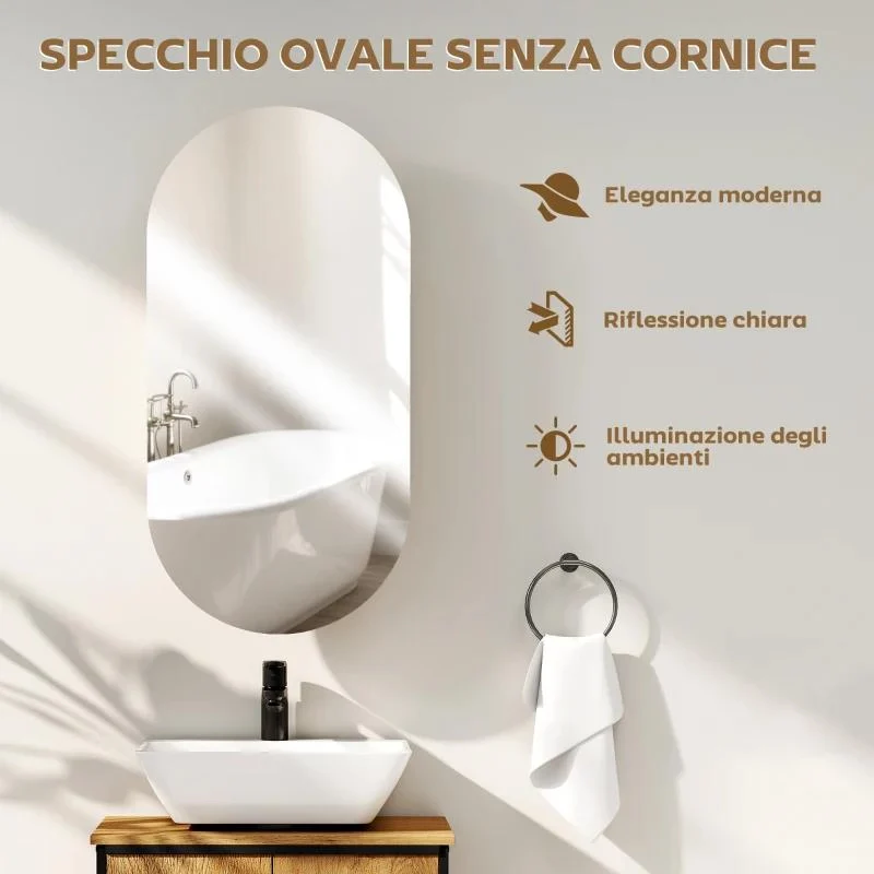 SPECCHIO BAGNO OVALE MODERNO CON ARMADIETTO E DUE RIPIANI, 45X90 CM, BIANCO - Image 3