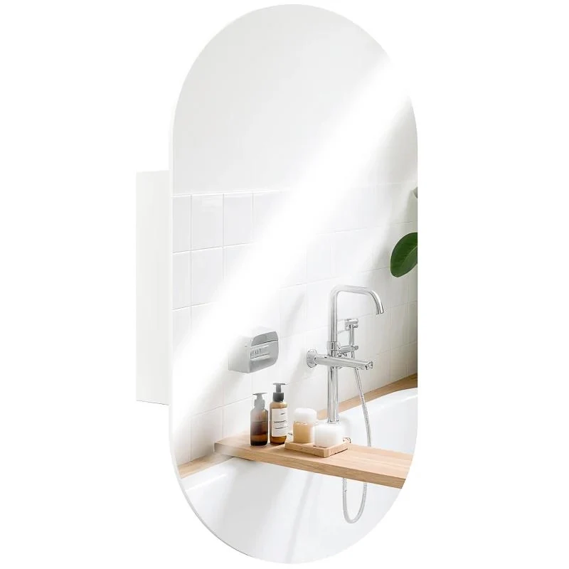 SPECCHIO BAGNO OVALE MODERNO CON ARMADIETTO E DUE RIPIANI, 45X90 CM, BIANCO - Image 5