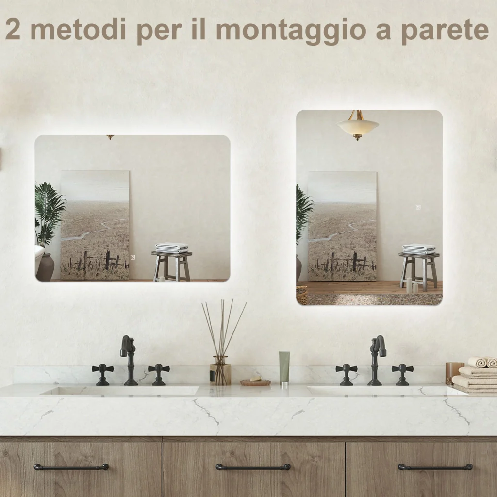 Specchio bagno Rettangolare 120x70cm Retroilluminato Con Led, 3 Luci, Design Moderno - Image 3