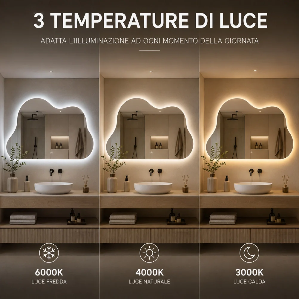 Specchio Led Nuvola con Led 3 Colori Dimmerabile 50x70 cm con Pulsante Touch - Image 4