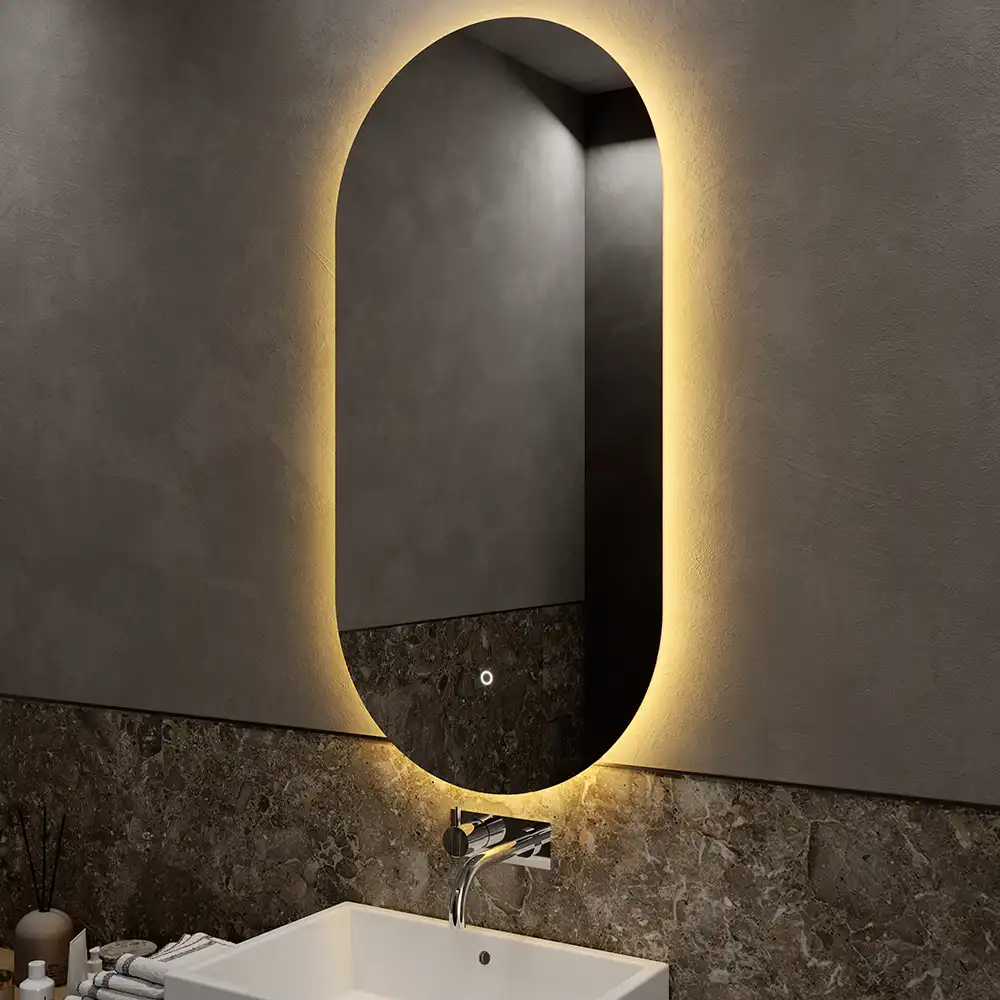 Specchio led ovale 50x100 cm retroilluminato luce calda/fredda con sensore touch-screen - Image 5