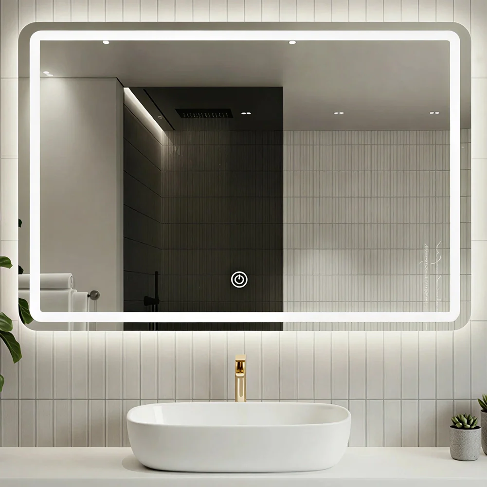Specchio Rettangolare da Parete con Led Bianco Freddo Caldo e Naturale 80x60cm