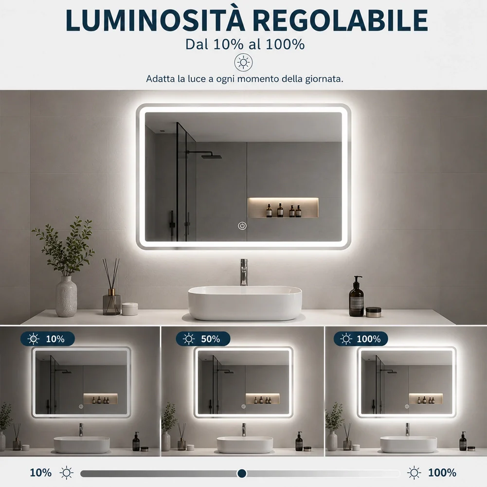 Specchio Rettangolare da Parete con Led Bianco Freddo Caldo e Naturale 80x60cm - Image 6