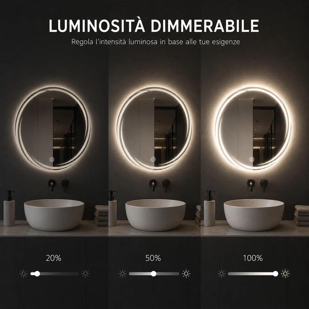 Specchio Tondo Spirale Diametro 60cm Led a 3 Colori Dimmerabile Accensione Touch - Image 3