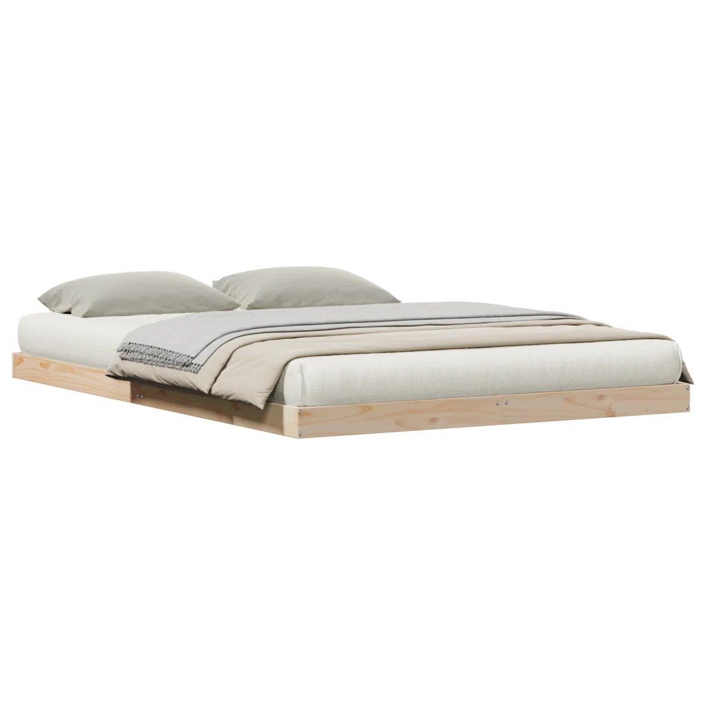 Struttura del Letto a Terra  Bianco 160x220 cm in Legno Massello di Pino - Image 3