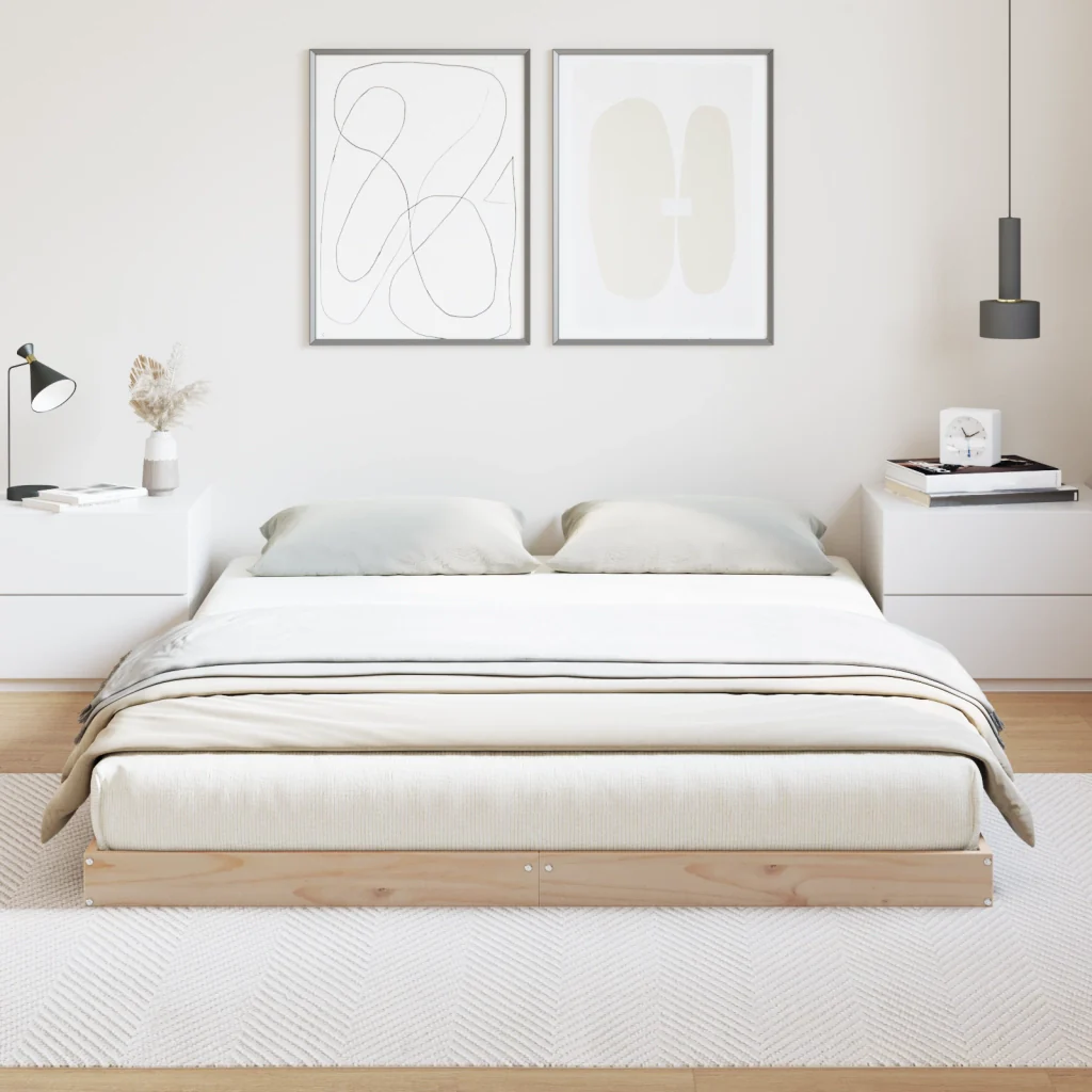 Struttura del Letto a Terra  Bianco 160x220 cm in Legno Massello di Pino - Image 4