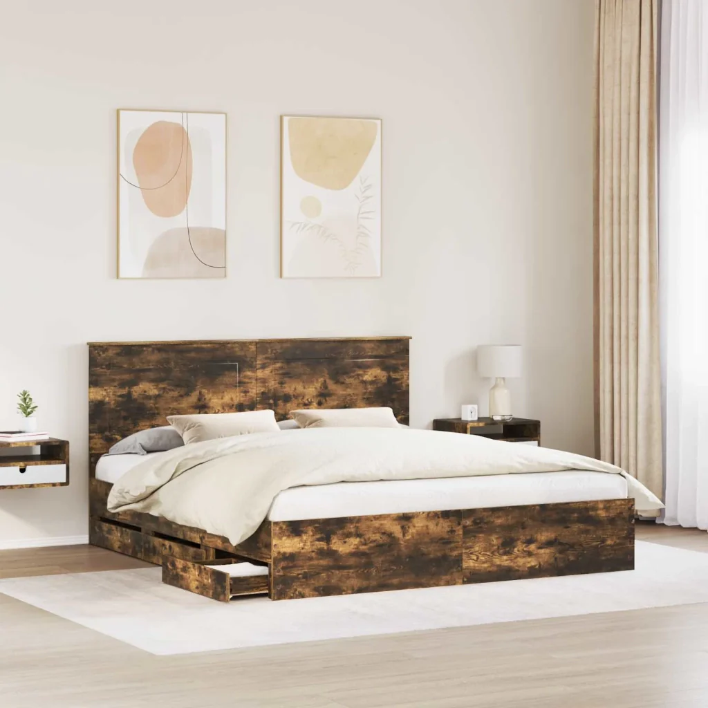 Struttura del letto con cassetto Rovere fumé 180 x 200 cm - Image 3