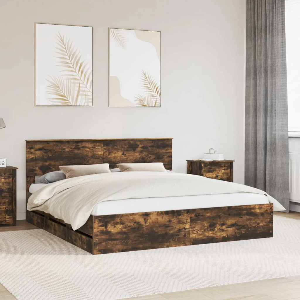 Struttura del letto con cassetto Rovere fumé 180 x 200 cm