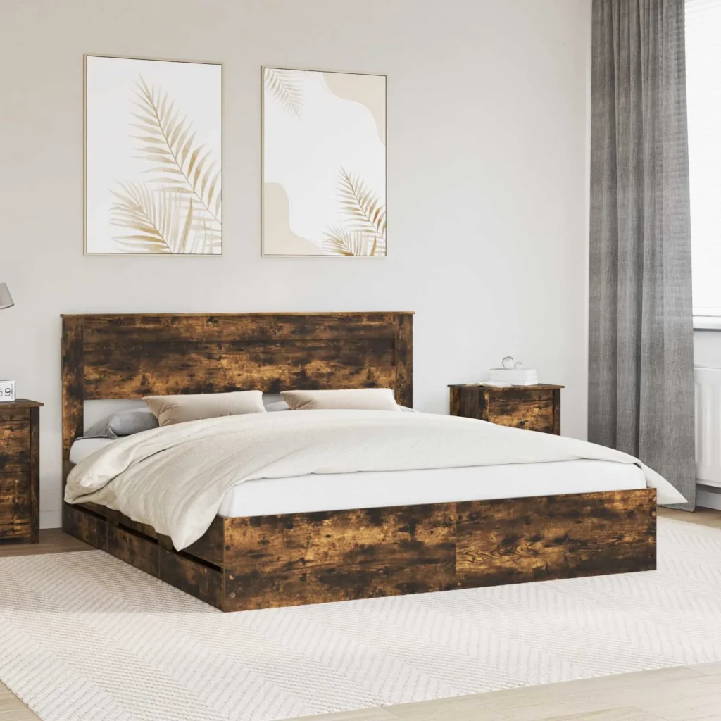 Struttura del letto con cassetto Rovere fumé 180 x 200 cm