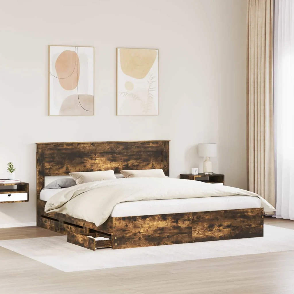 Struttura del letto con cassetto Rovere fumé 180 x 200 cm - Image 3