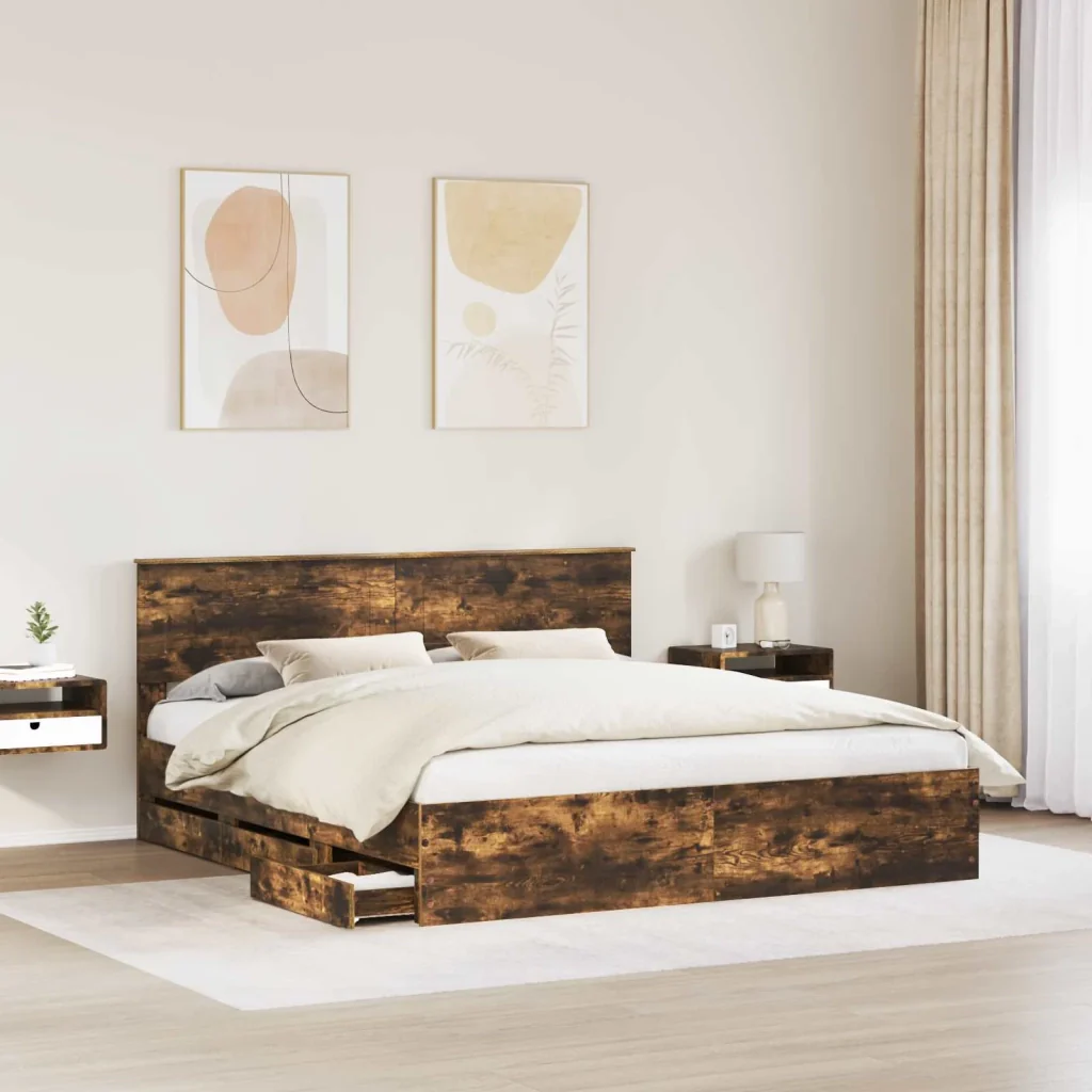 Struttura del letto con cassetto Rovere fumé 180 x 200 cm - Image 3