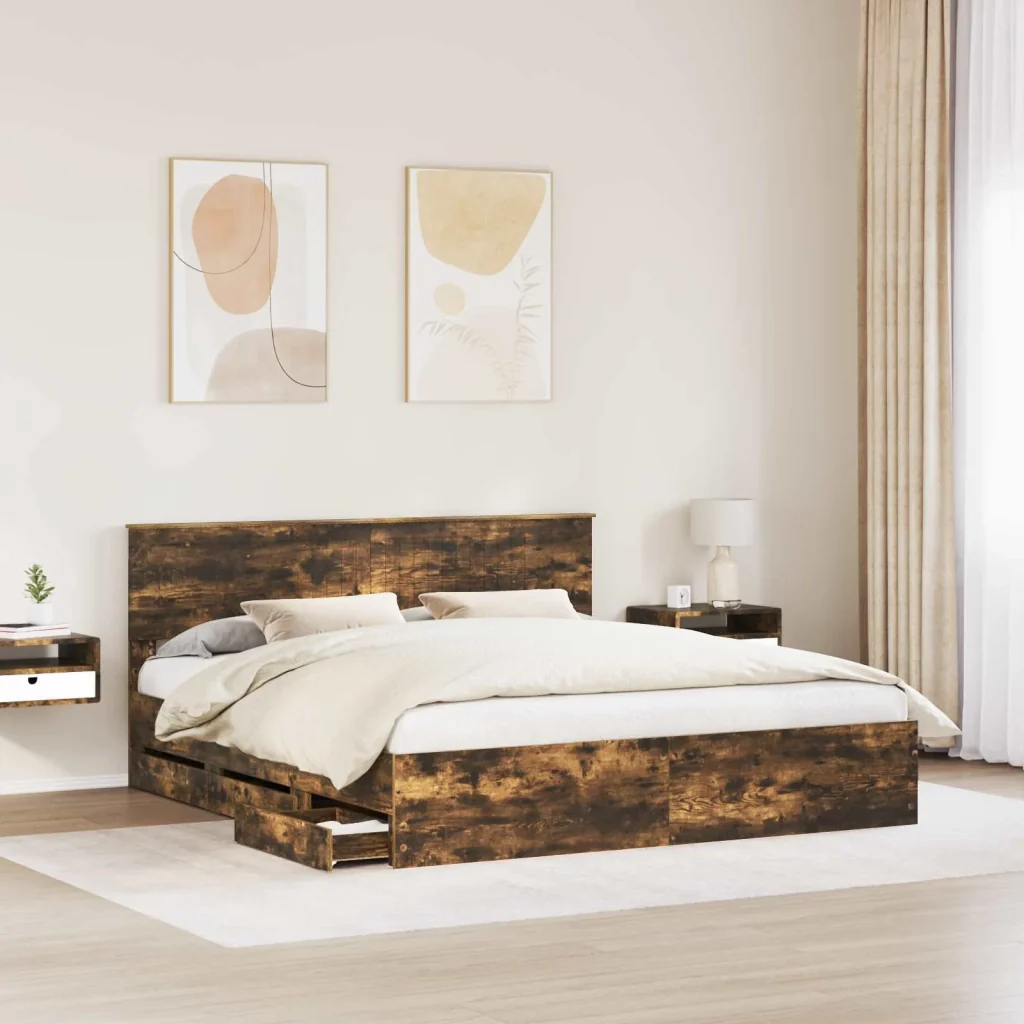 Struttura del letto con cassetto Rovere fumé 180 x 200 cm - Image 3