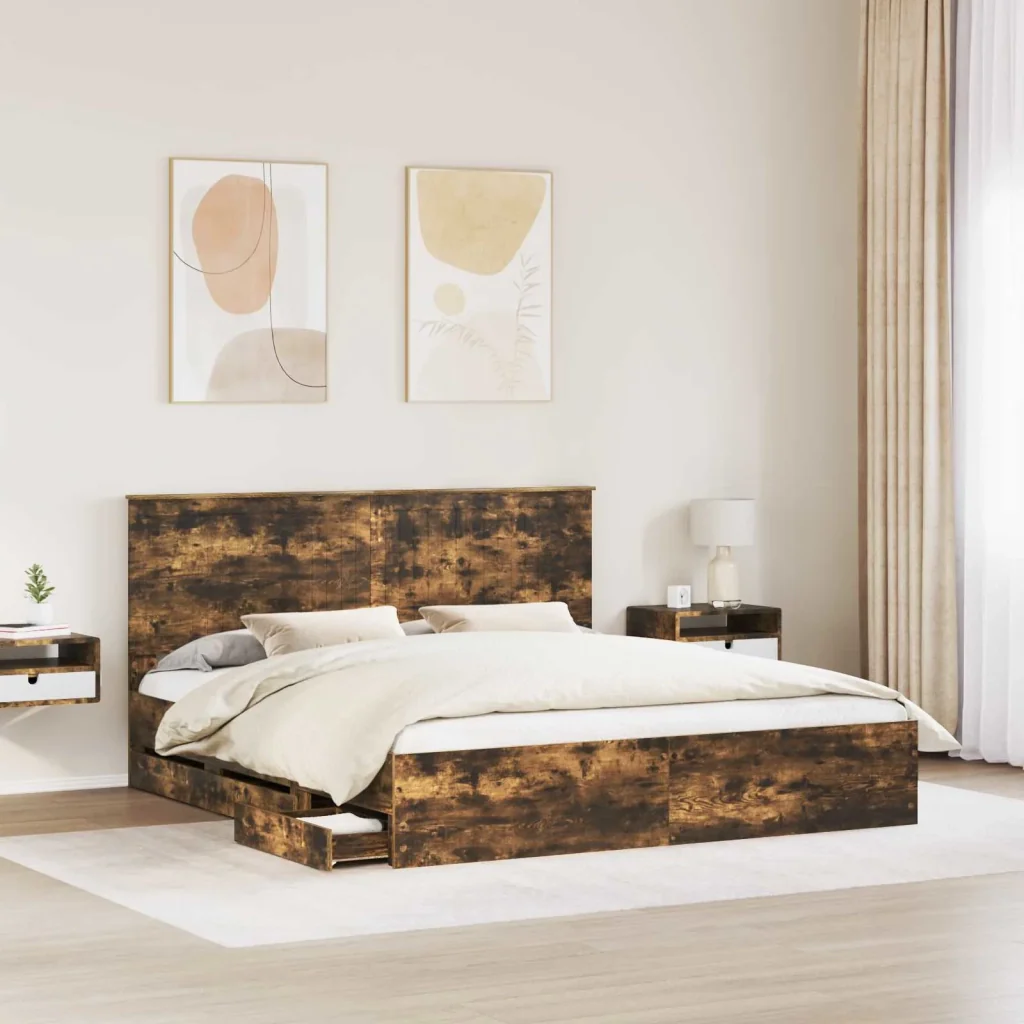 Struttura del letto con cassetto Rovere fumé 180 x 200 cm - Image 3