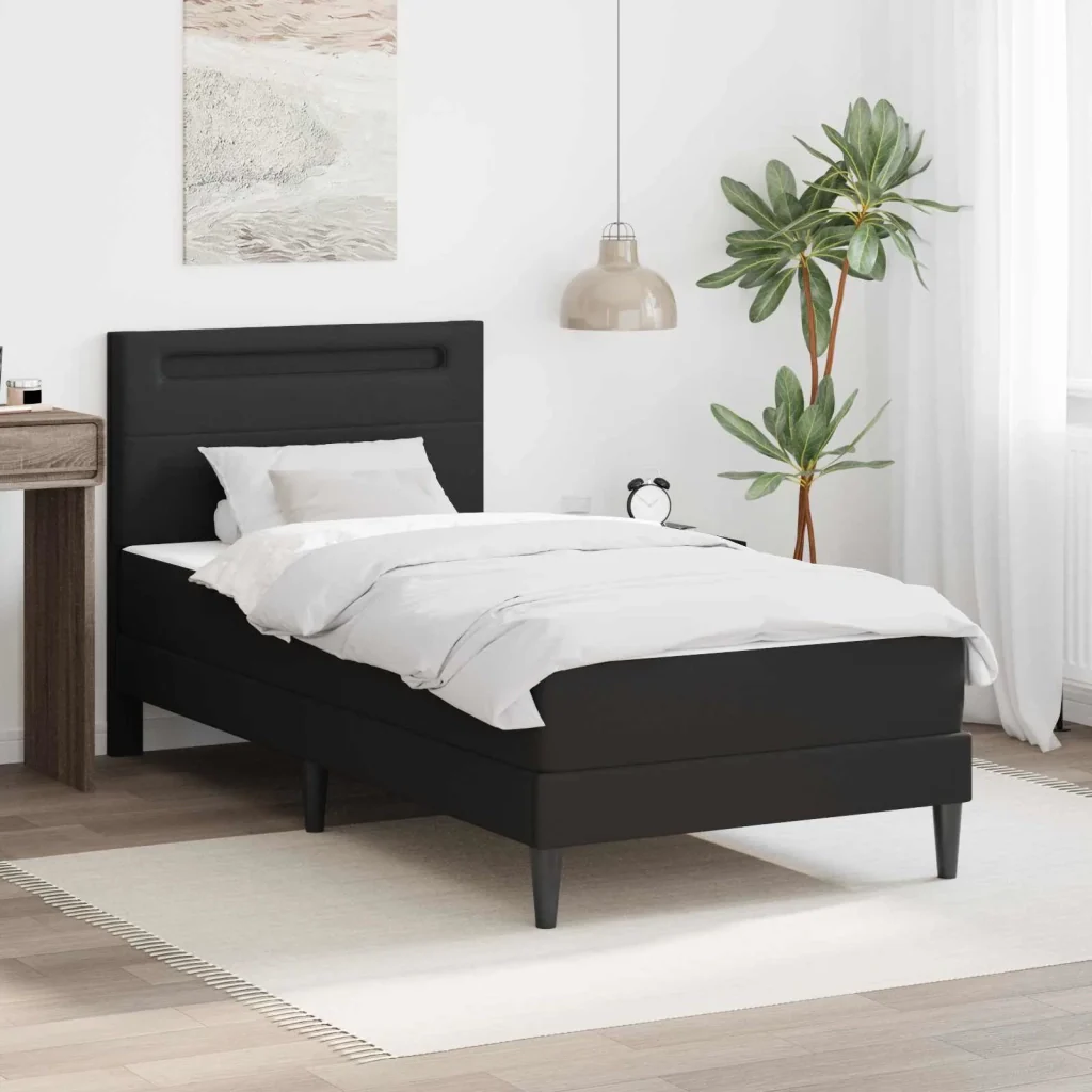Struttura del letto con strisce LED Nero 90 x 190 cm Similpelle 3415283