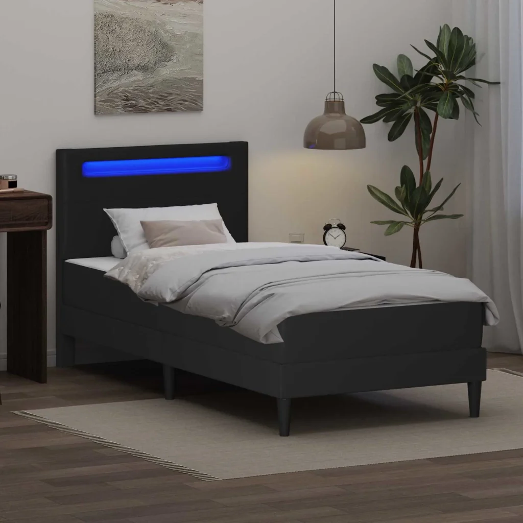 Struttura del letto con strisce LED Nero 90 x 190 cm Similpelle 3415283 - Image 4