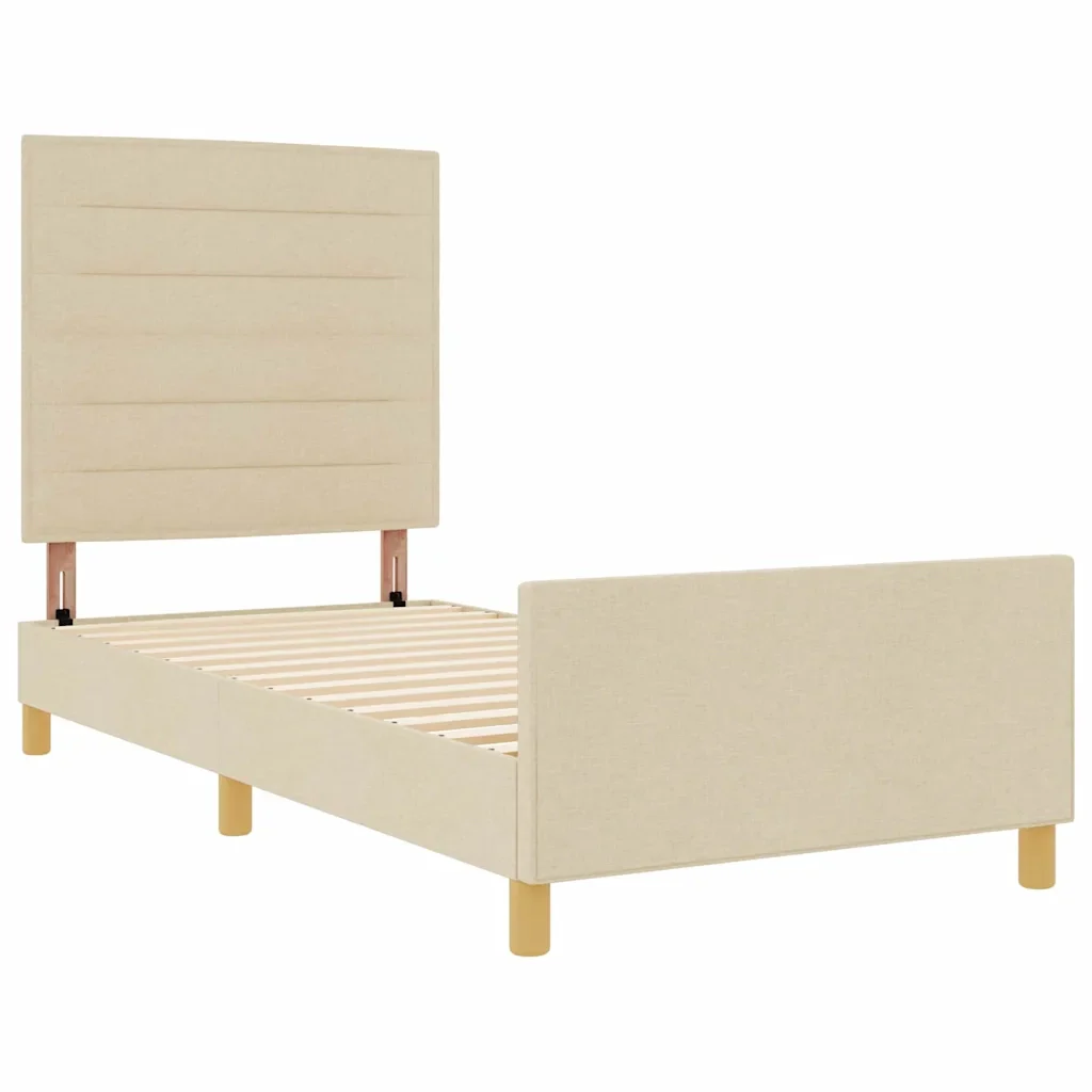Struttura del letto con testiera Crema 100 x 200 cm Tessuto 3344632 - Image 4