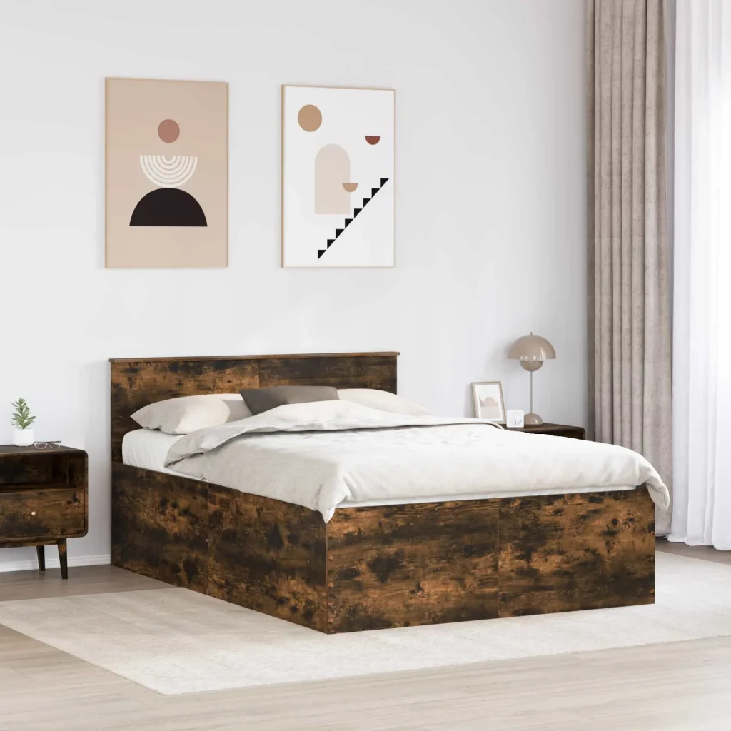 Struttura del letto Rovere fumé 160 x 200 cm Legno multistrato 3408561 - Image 3