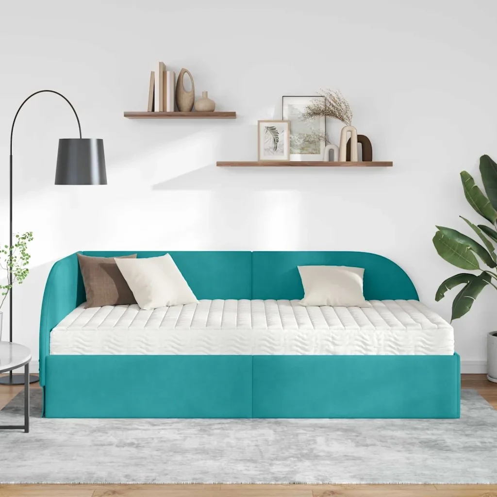 Struttura Letto Angolare con Materasso 2 pcs Turchese Velluto - Image 3