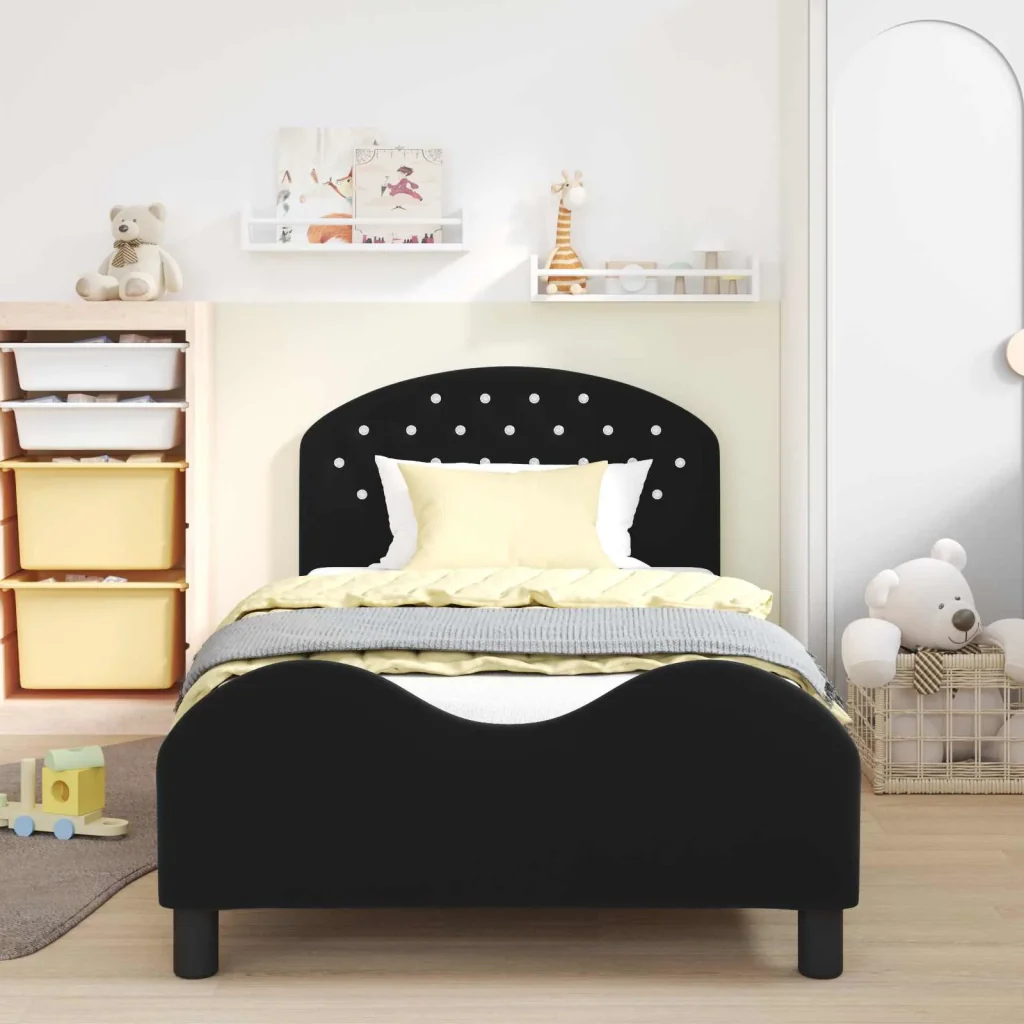 Struttura letto bambini con testata Nero 90 x 190 cm Velluto 42011122 - Image 3