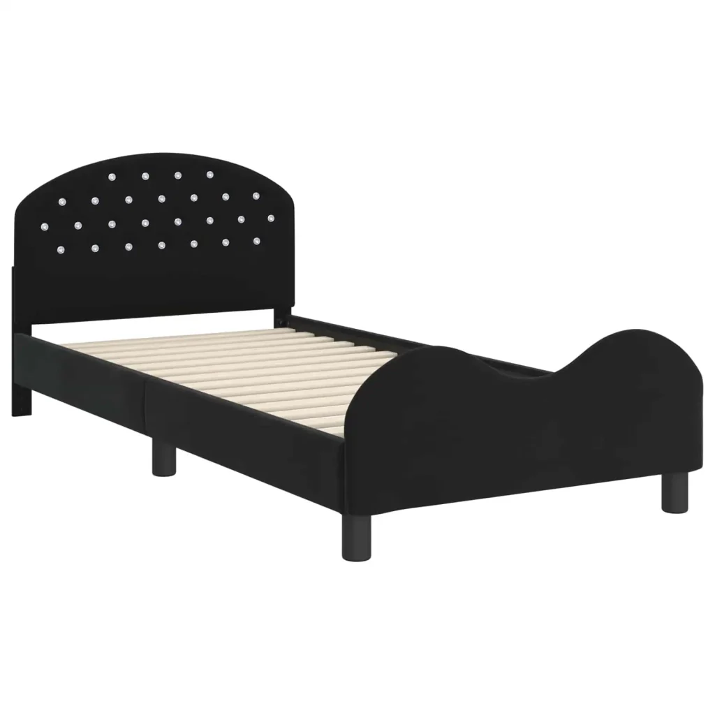 Struttura letto bambini con testata Nero 90 x 190 cm Velluto 42011122 - Image 4
