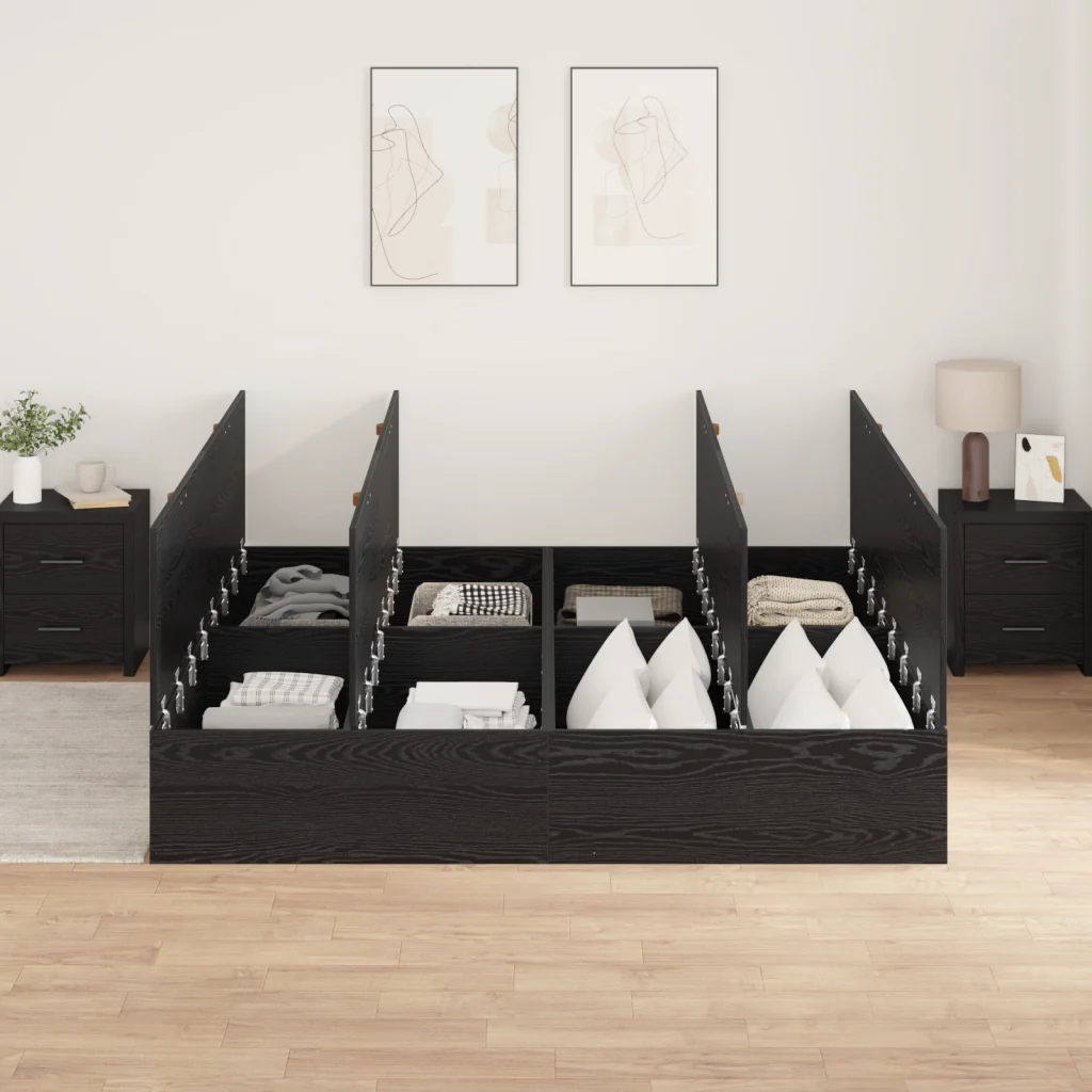 Struttura Letto con Contenitore  Nero Rovere 200x200 cm - Image 4