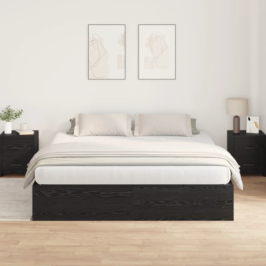 Struttura Letto con Contenitore  Nero Rovere 200x200 cm - Image 5