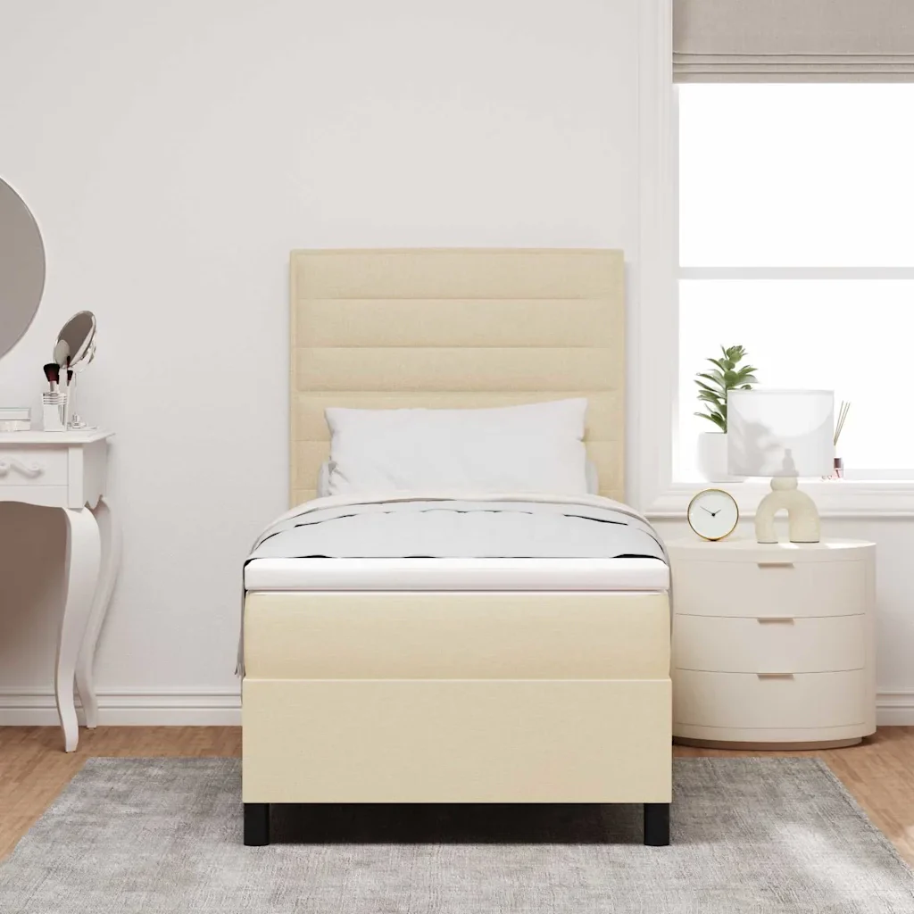 Letto a molle con materasso Crema 100 x 200 cm Tessuto 3339292 - Image 3