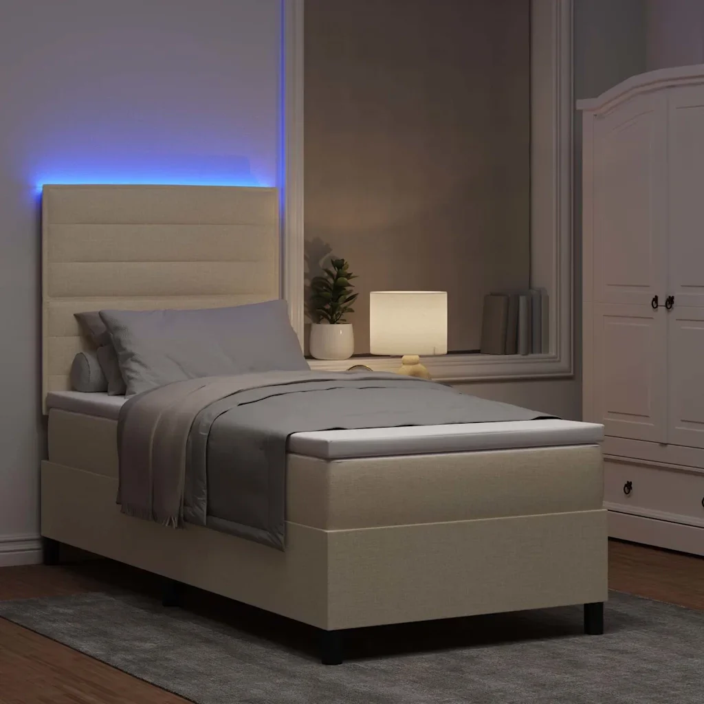 Letto a molle con materasso con led Crema 90 x 200 cm Tessuto 3342765 - Image 5