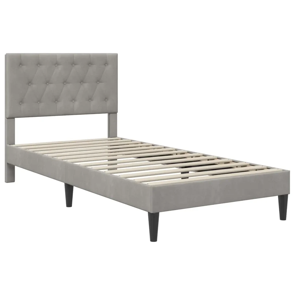 Struttura letto con materasso Grigio chiaro 90 x 190 cm Velluto 3415256 - Image 4