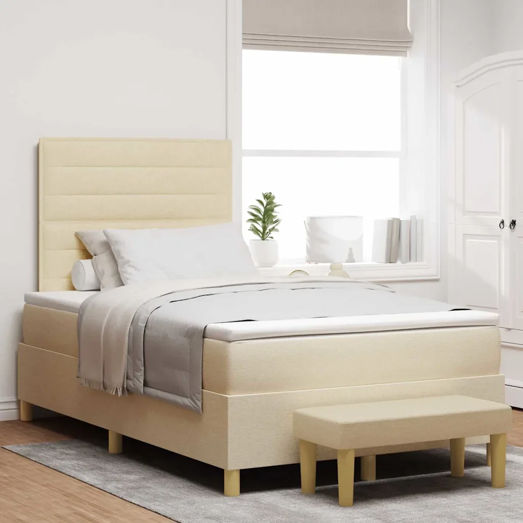 Letto a molle con testiera Crema 200 x 120 cm Tessuto 3344217