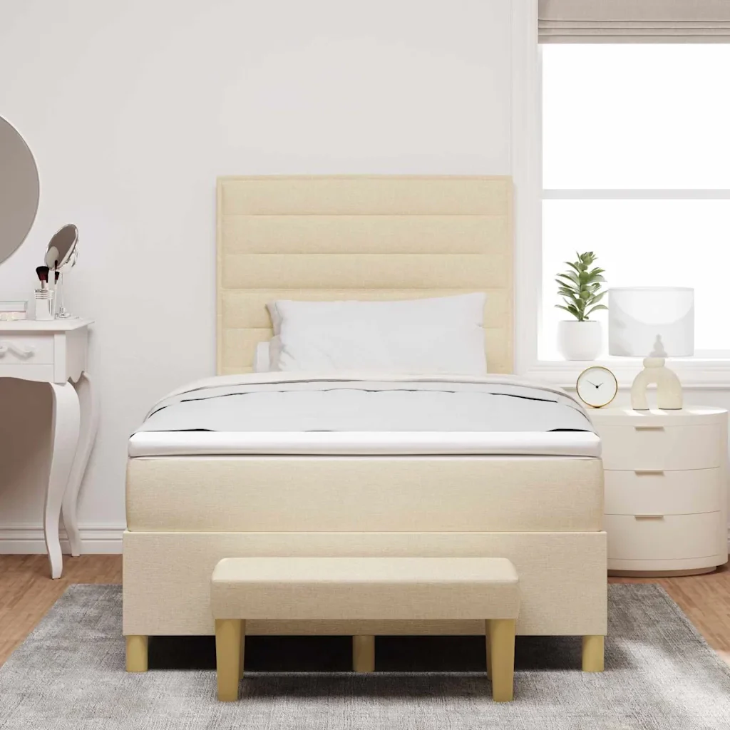 Letto a molle con testiera Crema 200 x 120 cm Tessuto 3344217 - Image 3