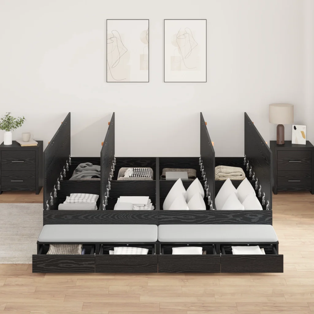 Struttura letto contenitore Nero Rovere 200x200 cm - Image 3