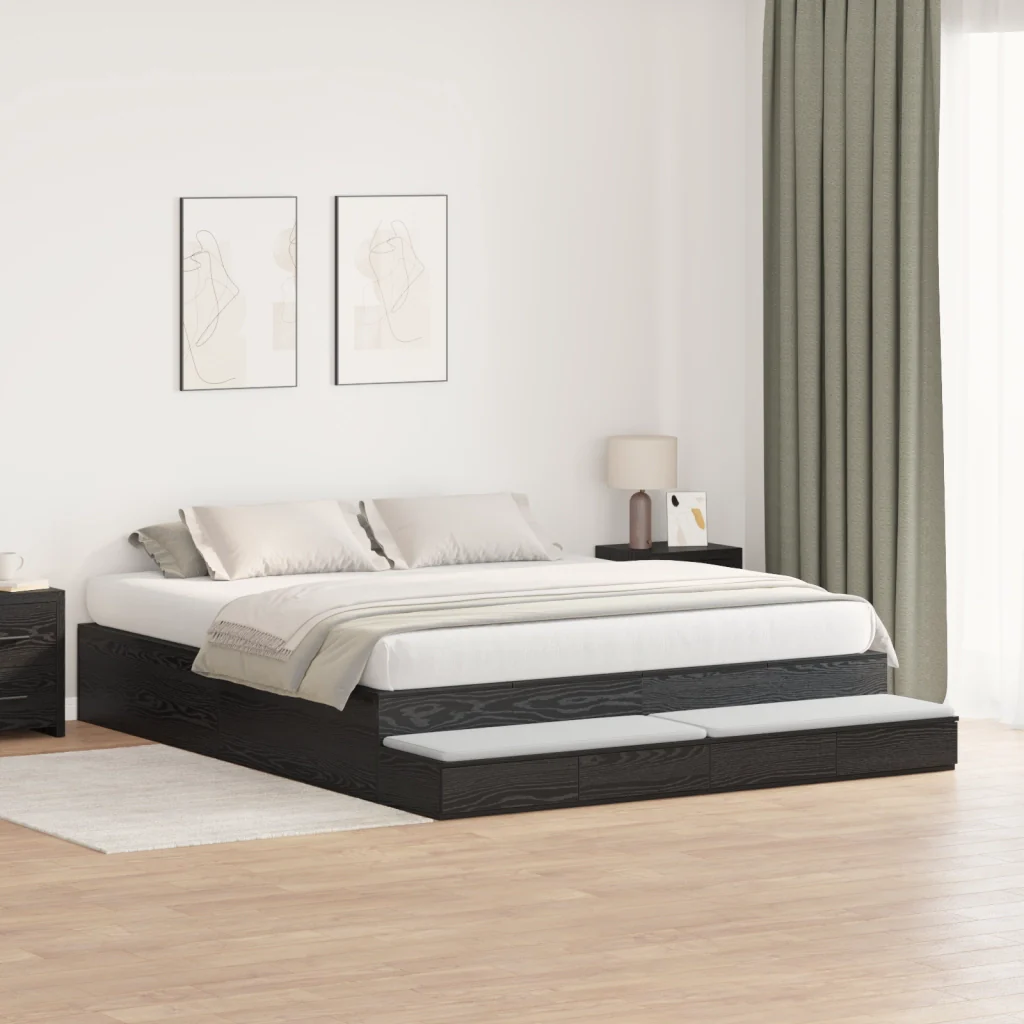 Struttura letto contenitore Nero Rovere 200x200 cm - Image 4