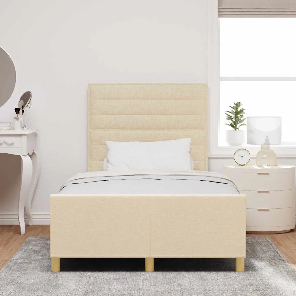 Struttura del letto con testiera Crema 120 x 200 cm Tessuto 3344646 - Image 3
