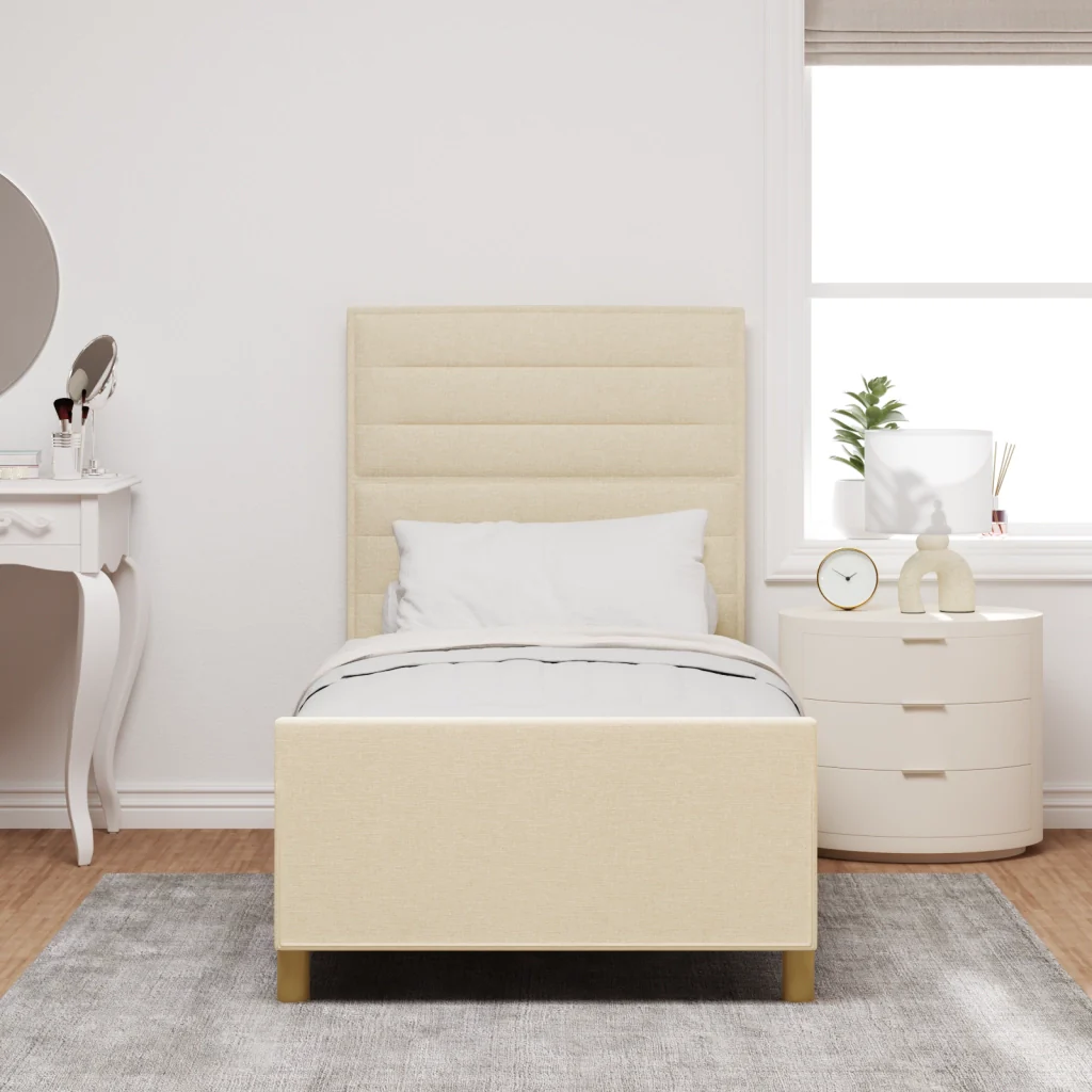 Struttura letto crema  90x190 cm in tessuto - Image 5