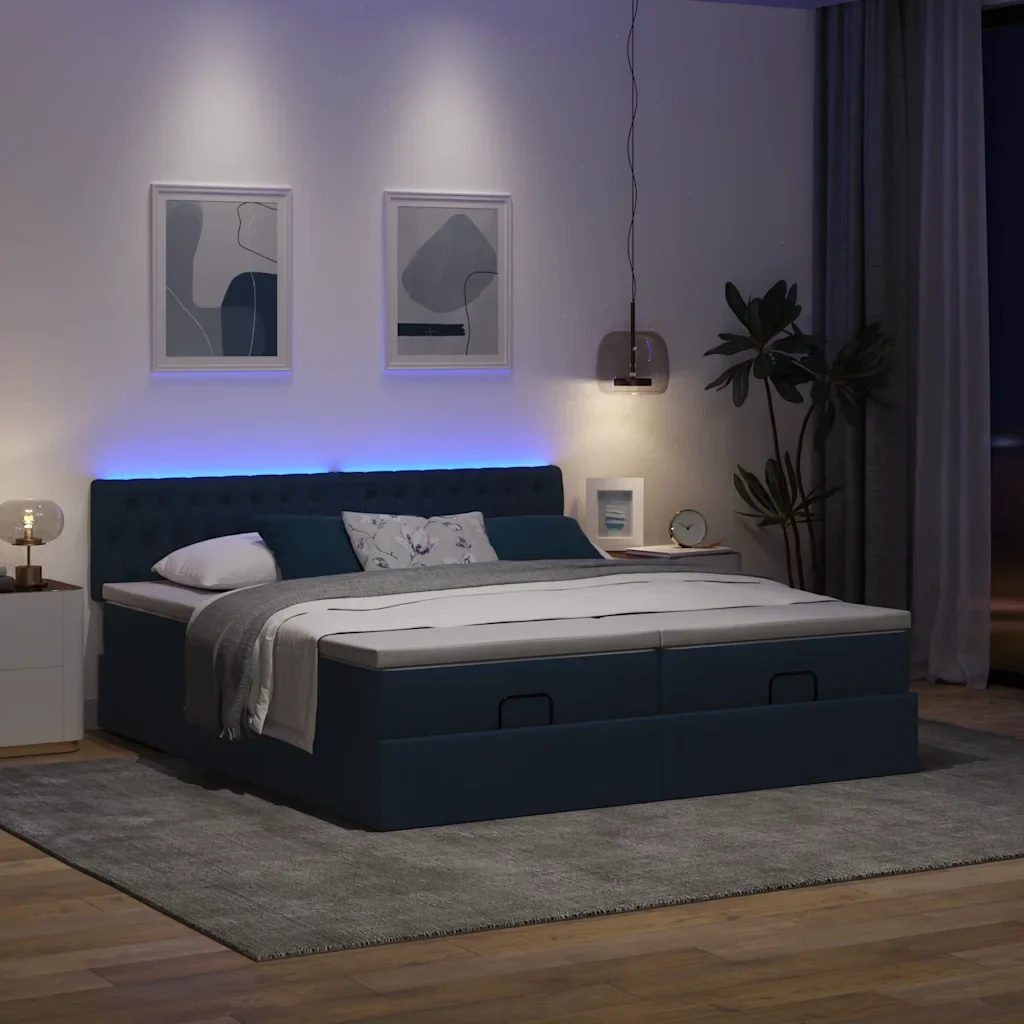 Struttura Letto Pouf con Materassi Blu 180x200cm in Tessuto - Image 3