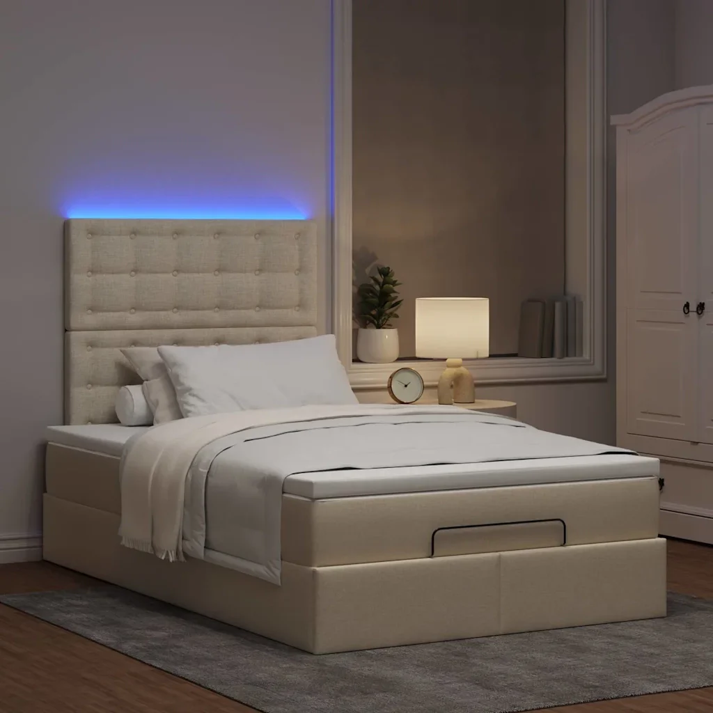 Struttura Letto Pouf con Materasso Crema 120x190 cm in Tessuto 3314160 - Image 3