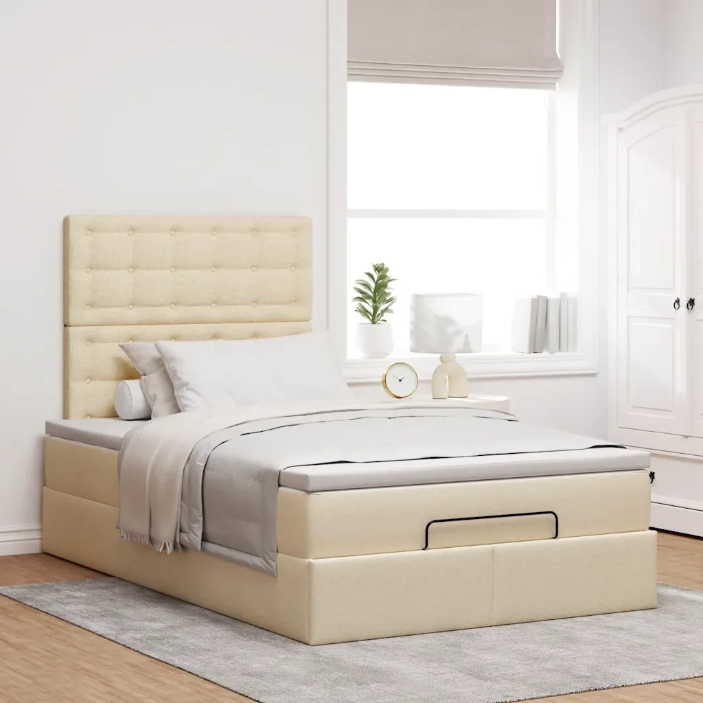 Struttura Letto Pouf con Materasso Crema 120x190 cm in Tessuto 3314160 - Image 4