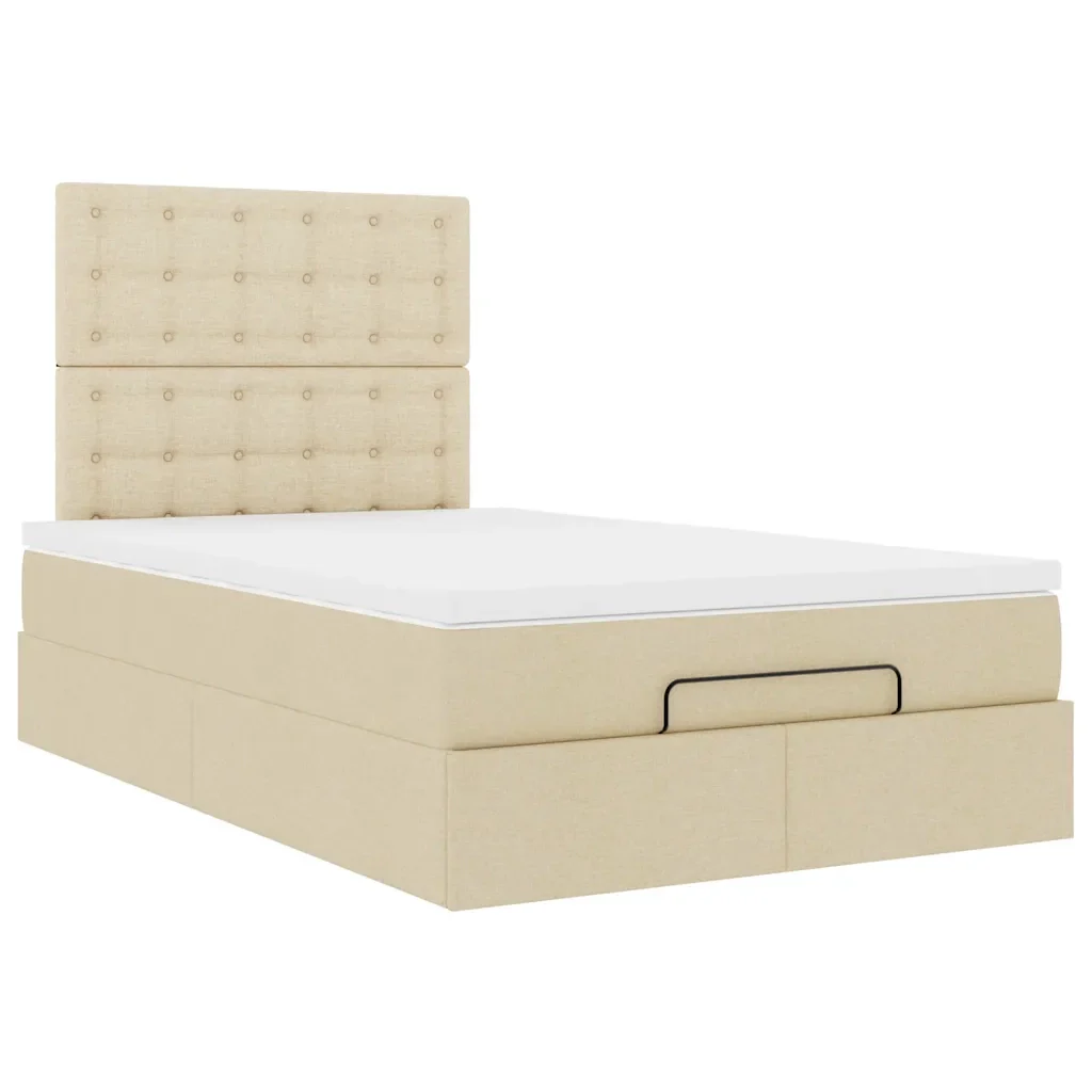 Struttura Letto Pouf con Materasso Crema 120x190 cm in Tessuto 3314160 - Image 7