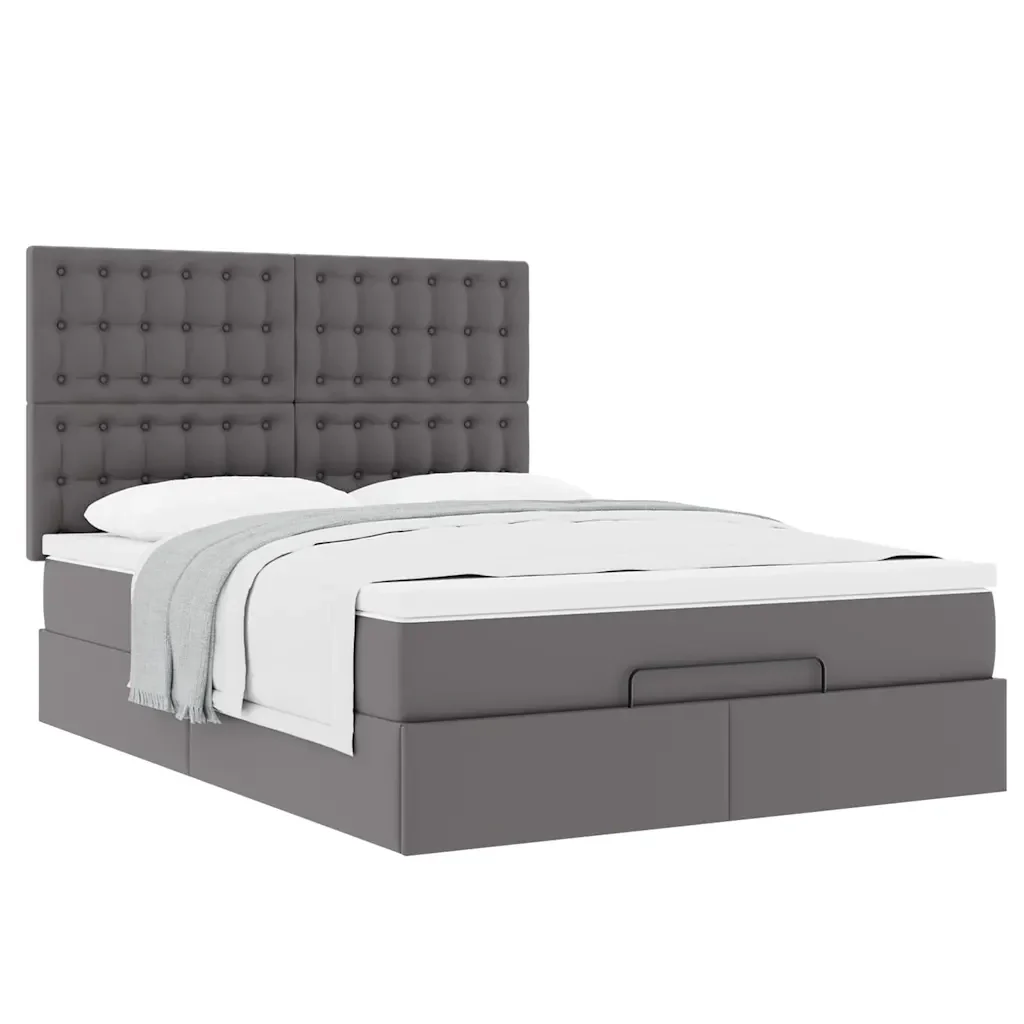 Struttura Letto Pouf con Materasso Grigio 140x190 cm Similpelle 3313004 - Image 4