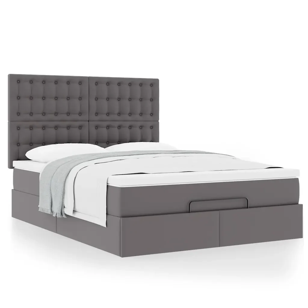 Struttura Letto Pouf con Materasso Grigio 140x190 cm Similpelle 3313004 - Image 5