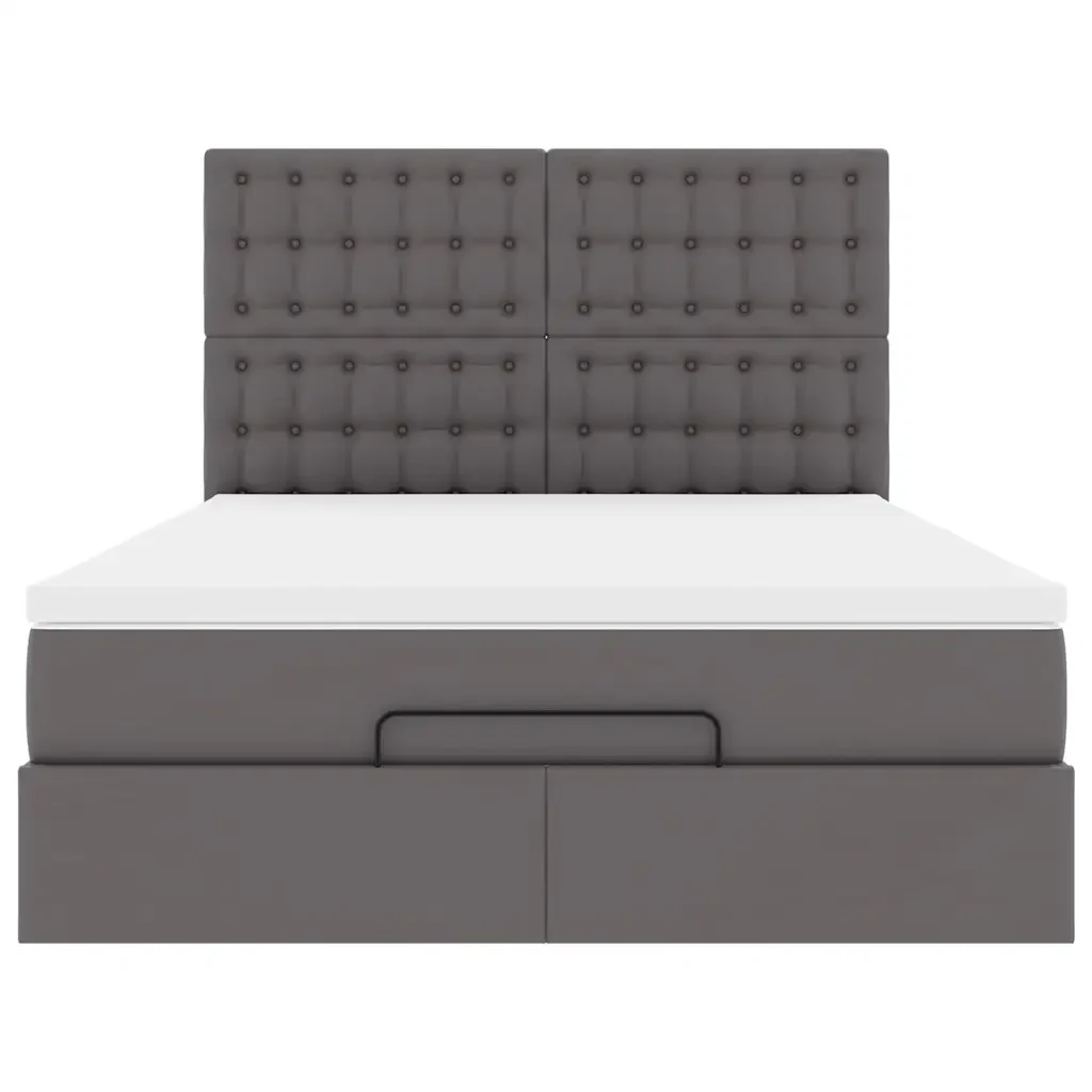 Struttura Letto Pouf con Materasso Grigio 140x190 cm Similpelle 3313004 - Image 7