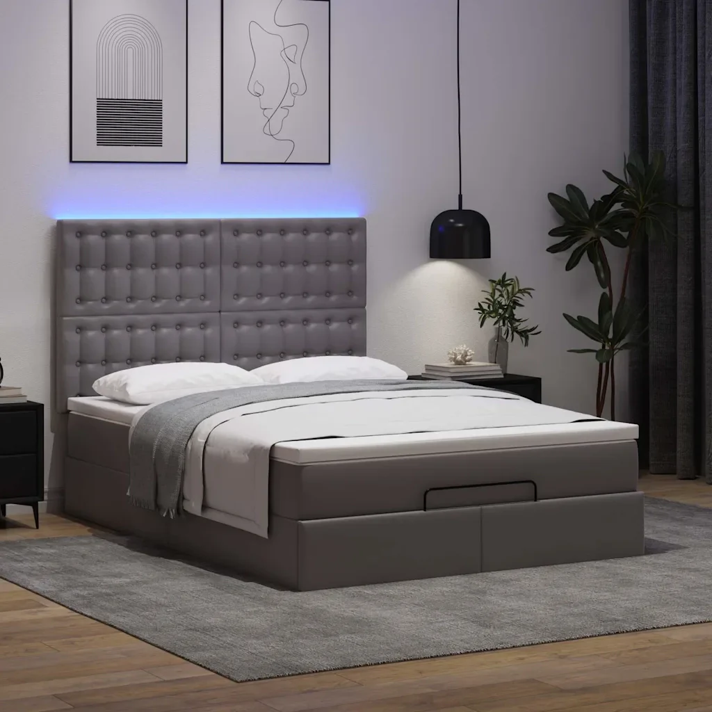 Struttura Letto Pouf con Materasso Grigio 140x190 cm Similpelle 3313853 - Image 3