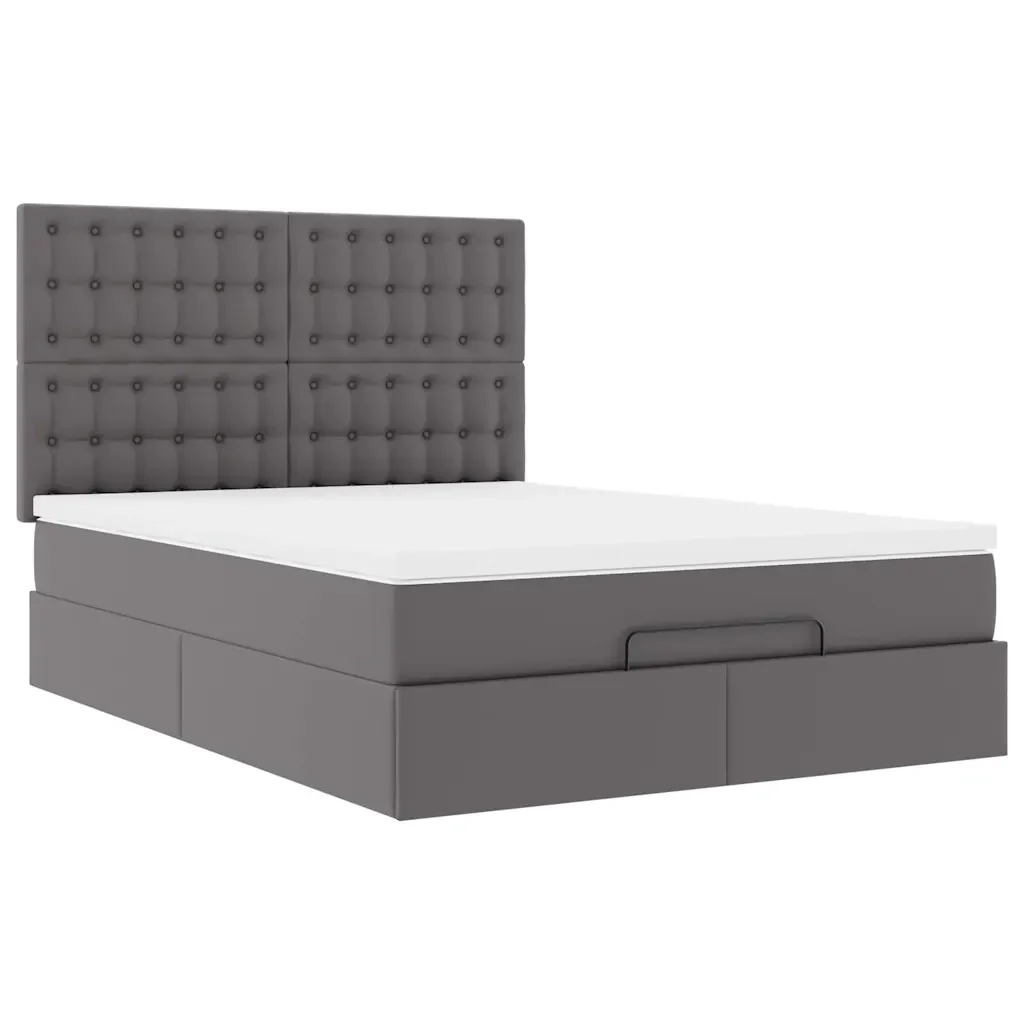 Struttura Letto Pouf con Materasso Grigio 140x190 cm Similpelle 3313853 - Image 7