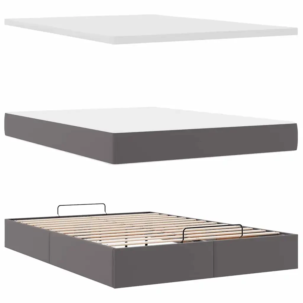 Struttura Letto Pouf con Materasso Grigio 140x190 cm Similpelle 3313853 - Image 9