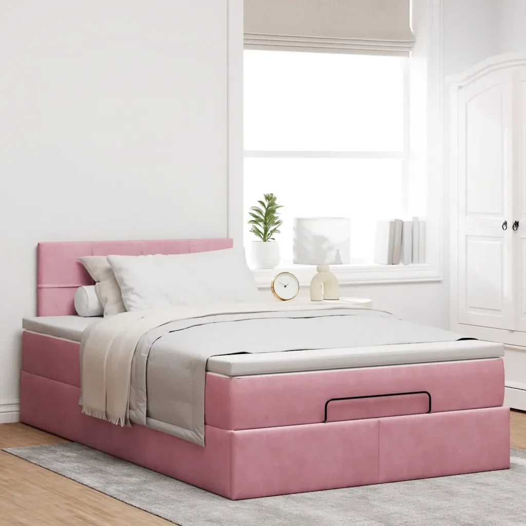 Pouf Letto con Materasso Rosa 120x190 cm Velluto 3311764 - Image 3