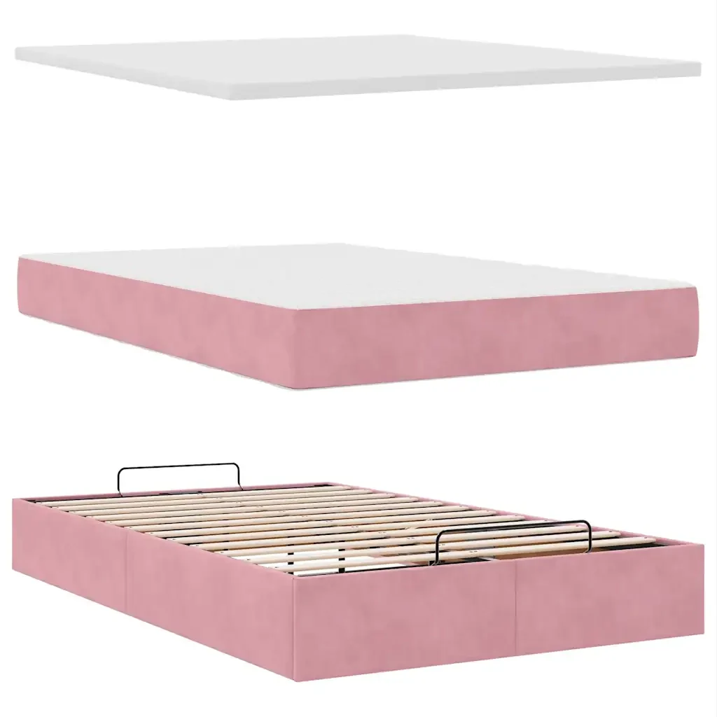 Pouf Letto con Materasso Rosa 120x190 cm Velluto 3311764 - Image 7